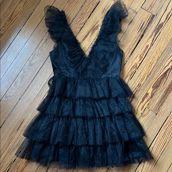 Lulu's Striking Sensation Black Tulle Tiered Ruffled Mini Dress - Picture 3 of 15